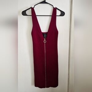 Forever 21 Burgundy Zip-Front Mini Dress